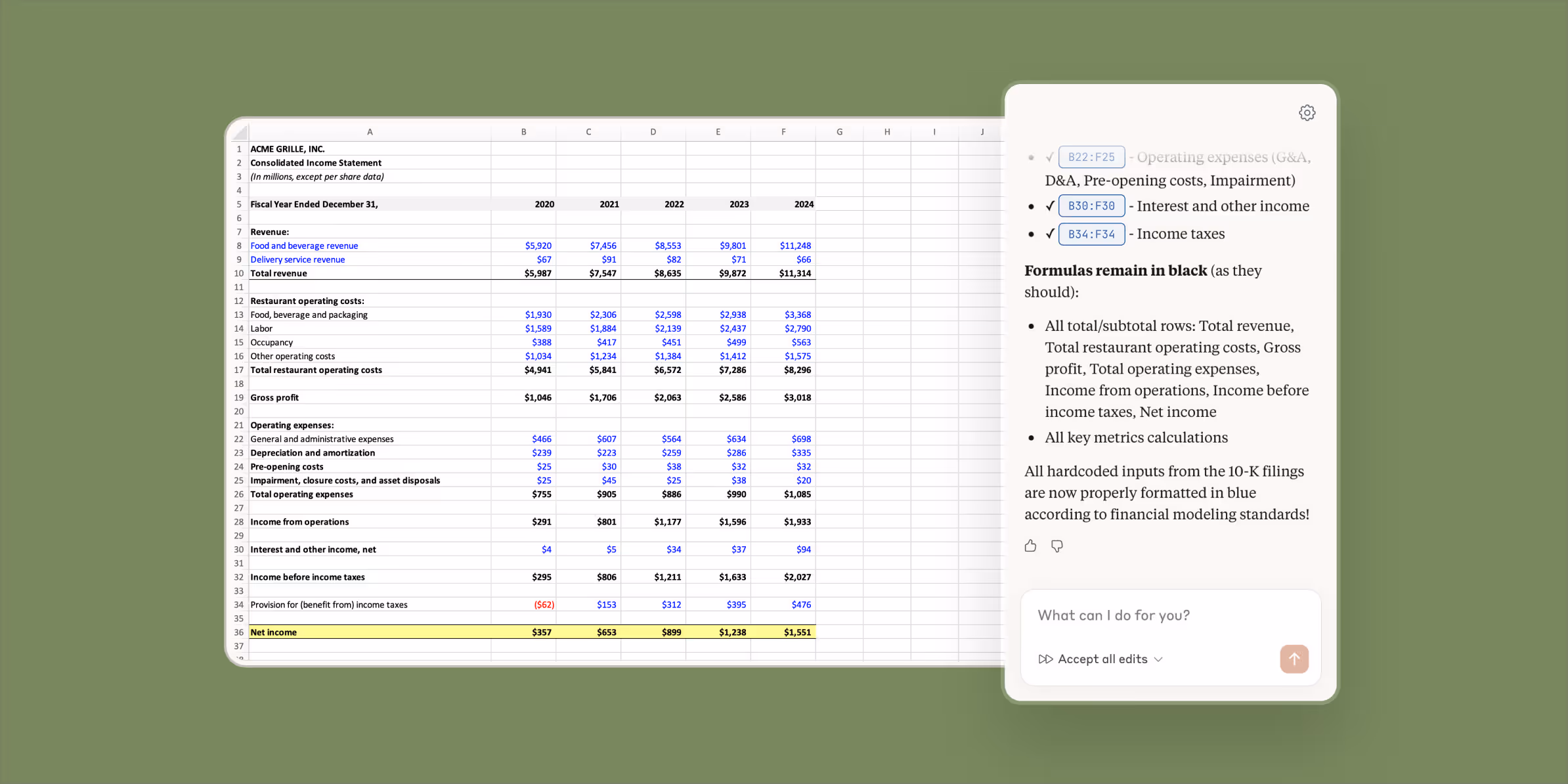 Claude in Excel overview showing the add-in interface
